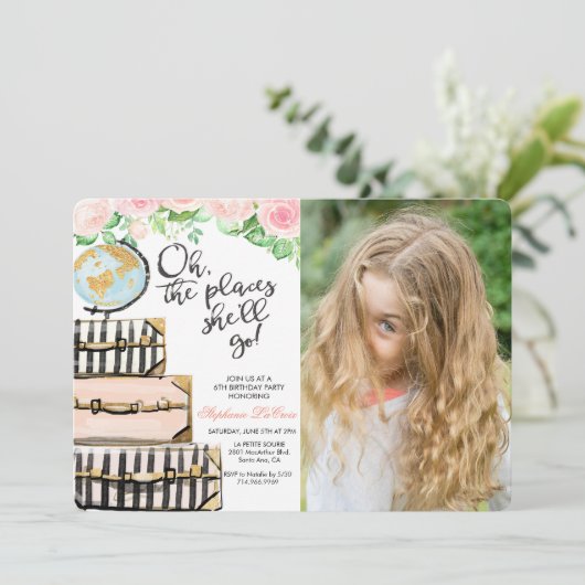 ANY AGE - Reiskoffer Verjaardag uitnodiging (Staand voorkant)