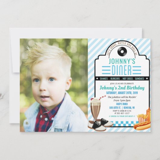 ANY AGE - Retro Diner Verjaardag Foto uitnodiging (Voorkant)