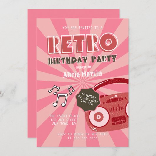 Any Age Retro Groovy 70s Muziek Verjaardagsfeest Kaart (Voorkant / Achterkant)