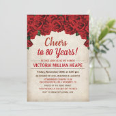 ANY AGE - rode rozen mijlpaal verjaardag uitnodigi Kaart (Staand voorkant)