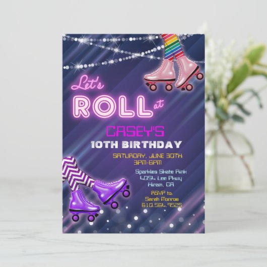 ANY AGE - Roller Schaats Verjaardagsuitnodiging Kaart (Staand voorkant)