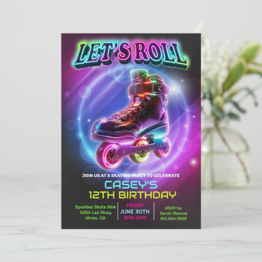 ANY AGE - Roller Schaats Verjaardagsuitnodiging Kaart (Staand voorkant)