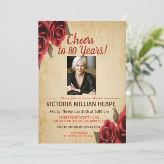 ANY AGE -  Roos Verjaardagsuitnodiging Kaart (Staand voorkant)