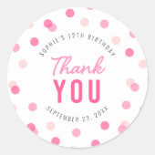 Any Age Roze Confetti Verjaardag Dank u Ronde Sticker (Voorkant)