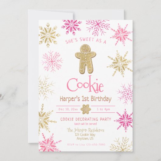 Any Age Roze Goud Plaid Cookie Decoreren Verjaarda Kaart (Voorkant)