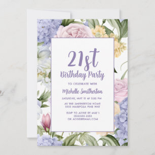 Any Age Roze Paarse Rozen Hydrangeas Verjaardag Kaart