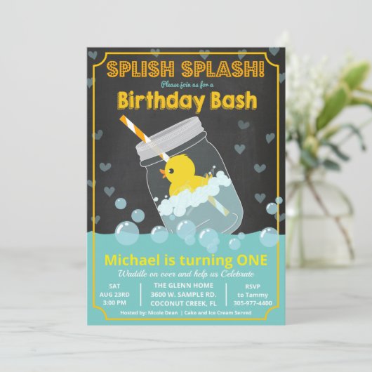 ANY AGE - Rubber Duck Verjaardag uitnodiging (Staand voorkant)