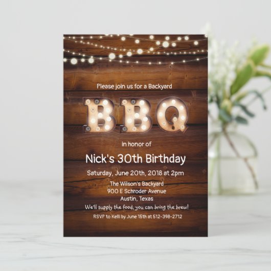 ANY AGE - Rustieke BBQ Verjaardag uitnodiging (Staand voorkant)
