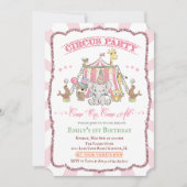 ANY AGE - Schattige Circus Roze Verjaardagsuitnodi Kaart (Voorkant)