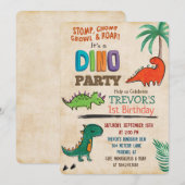 ANY AGE - Schattigee Dinosaurus Verjaardagsuitnodi Kaart (Voorkant / Achterkant)