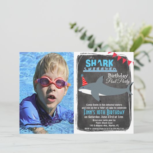 ANY AGE - Shark Pool Party Foto uitnodiging (Staand voorkant)