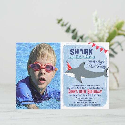 ANY AGE - Shark Pool Party Foto uitnodiging (Staand voorkant)
