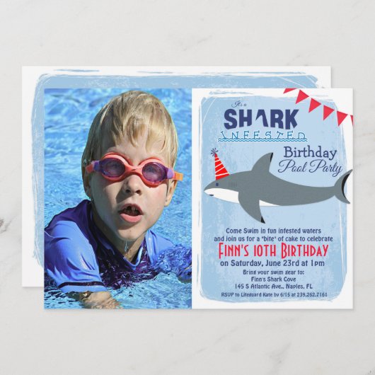 ANY AGE - Shark Pool Party Foto uitnodiging (Voorkant / Achterkant)
