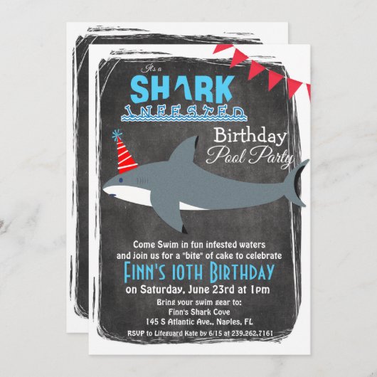 ANY AGE - Shark Pool Party Verjaardag uitnodiging (Voorkant / Achterkant)