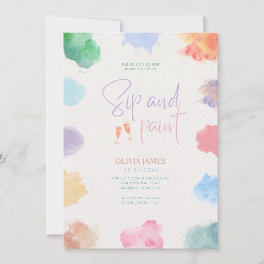 Any age sip and paint birthday kaart (Voorkant)