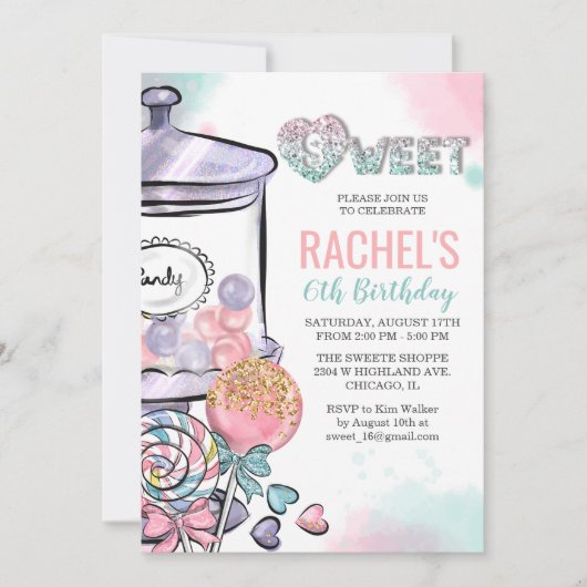 ANY AGE - Snoep thema Verjaardagsuitnodiging Kaart (Voorkant)