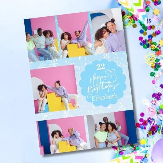 Any Age Snowy Blue 7 Fotocollage Verjaardag Kaart