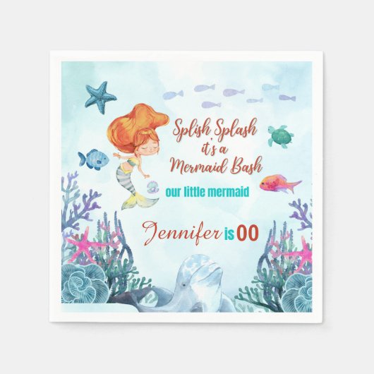 Any Age Splish Splash Bash Zeemeermin Meisjes Verj Servet (Voorkant)