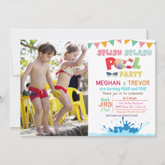 ANY AGE - Splish Splash Dual Pool Party uitnodigin Kaart (Voorkant)