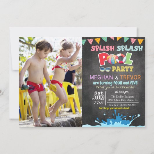 ANY AGE - Splish Splash Dual Pool Party uitnodigin Kaart (Voorkant)