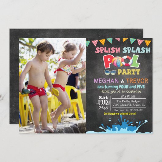 ANY AGE - Splish Splash Dual Pool Party uitnodigin Kaart (Voorkant / Achterkant)