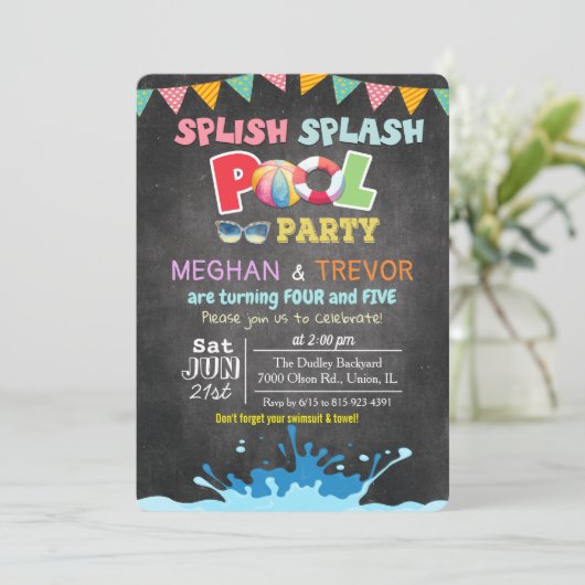 ANY AGE - Splish Splash Dual Pool Party uitnodigin Kaart (Staand voorkant)