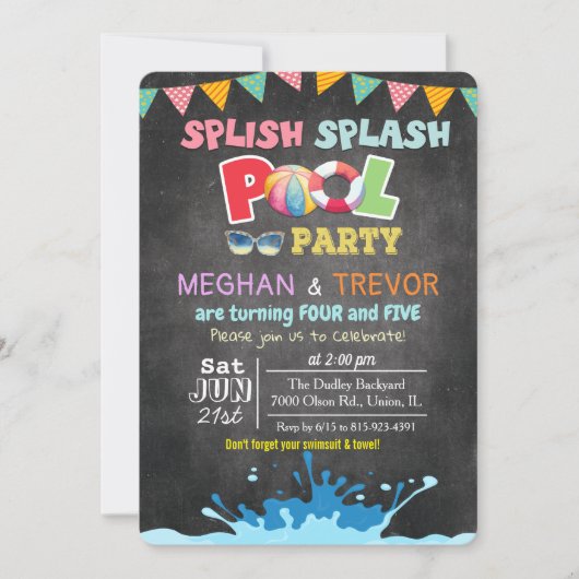 ANY AGE - Splish Splash Dual Pool Party uitnodigin Kaart (Voorkant)