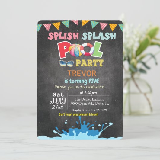 ANY AGE - Splish Splash Pool Party uitnodiging (Staand voorkant)