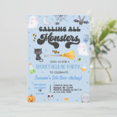 ANY AGE spooktacular Halloween jongen blauw uitnod Kaart (Staand voorkant)