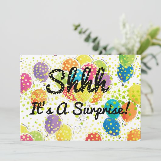 Any Age Surprise Verjaardagsfeest Ballonnen Confet Kaart (Staand voorkant)
