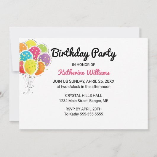 Any Age Surprise Verjaardagsfeest Ballonnen Confet Kaart (Achterkant)