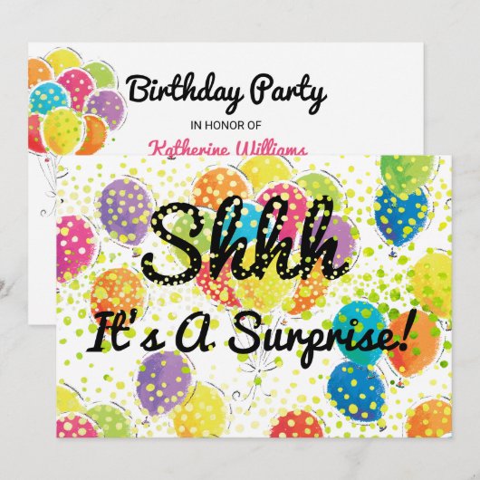 Any Age Surprise Verjaardagsfeest Ballonnen Confet Kaart (Voorkant / Achterkant)