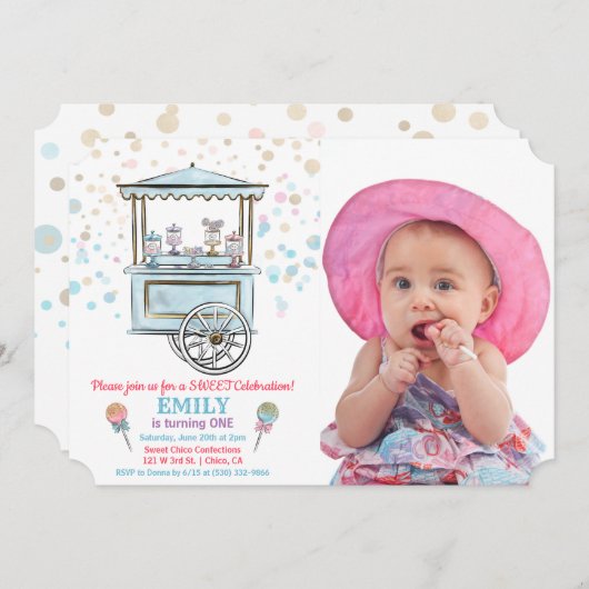 ANY AGE - Sweet Snoep Shop Verjaardagsuitnodiging Kaart (Voorkant / Achterkant)