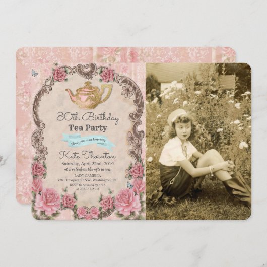ANY AGE -  Tea Foto Verjaardagsuitnodiging Kaart (Voorkant / Achterkant)