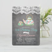 ANY AGE - Tea Party Bloemen Verjaardag Uitnodiging (Staand voorkant)