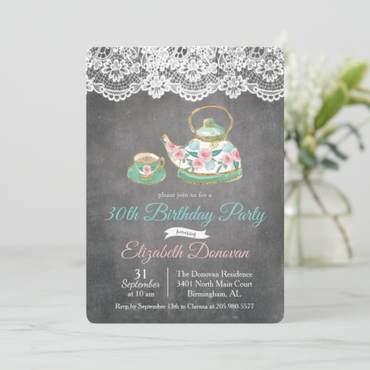 ANY AGE - Tea Party Bloemen Verjaardag Uitnodiging (Staand voorkant)