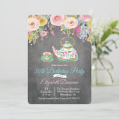 ANY AGE - Tea Party Bloemen Verjaardag Uitnodiging (Staand voorkant)