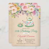 ANY AGE - Tea Party Bloemen Verjaardag Uitnodiging (Voorkant / Achterkant)