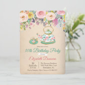 ANY AGE - Tea Party Bloemen Verjaardag Uitnodiging (Staand voorkant)