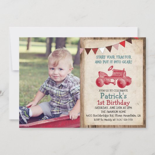 ANY AGE - Tractor Boy Verjaardagsuitnodiging Kaart (Voorkant)