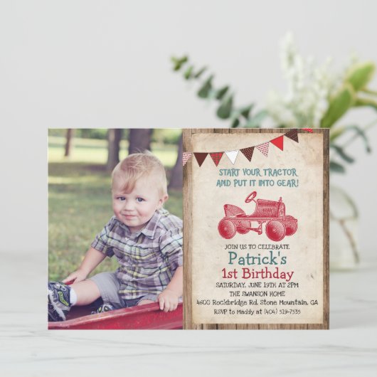 ANY AGE -  Tractor Boy Verjaardagsuitnodiging Kaart (Staand voorkant)