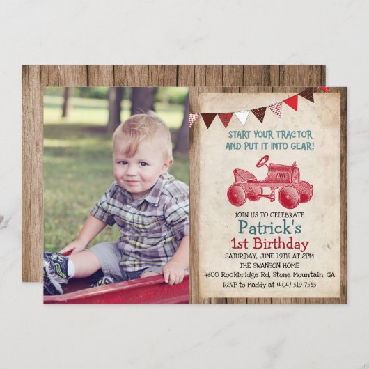 ANY AGE - Tractor Boy Verjaardagsuitnodiging Kaart (Voorkant / Achterkant)