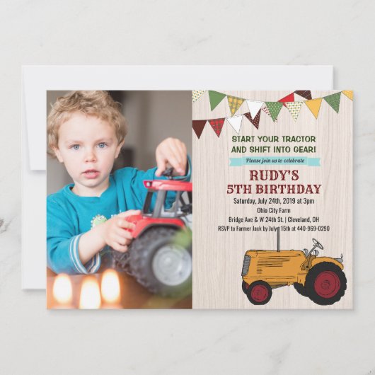 ANY AGE - Tractor Verjaardag Foto uitnodiging (Voorkant)