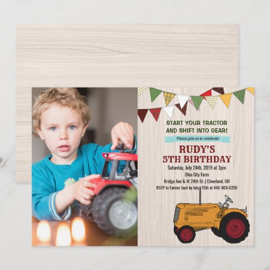 ANY AGE - Tractor Verjaardag Foto uitnodiging (Voorkant / Achterkant)
