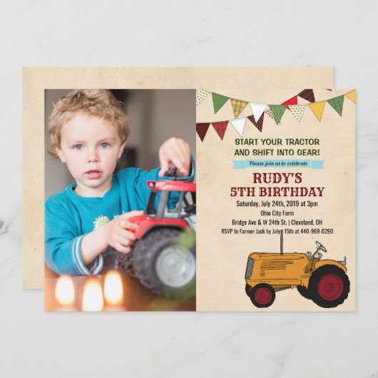 ANY AGE -  Tractor Verjaardagsuitnodiging Kaart (Voorkant / Achterkant)