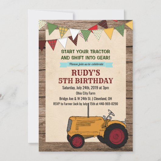 ANY AGE -  Tractor Verjaardagsuitnodiging Kaart (Voorkant)