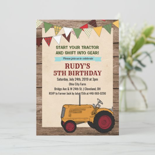 ANY AGE -  Tractor Verjaardagsuitnodiging Kaart (Staand voorkant)