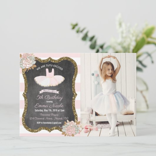 ANY AGE - Tutu Ballerina Verjaardag uitnodiging (Staand voorkant)