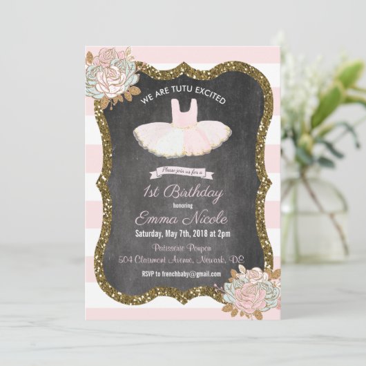 ANY AGE - Tutu Ballerina Verjaardag uitnodiging (Staand voorkant)