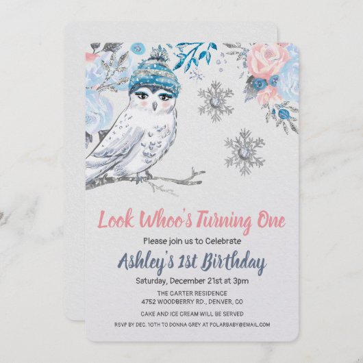 ANY AGE - Uil Bloemen Verjaardag uitnodiging (Voorkant / Achterkant)